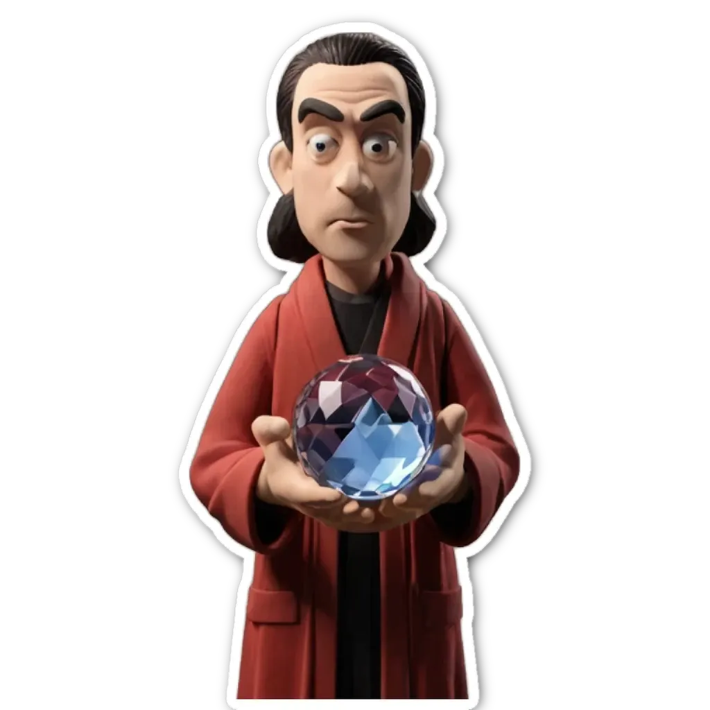 A figure holding a crystal ball with a red robe.