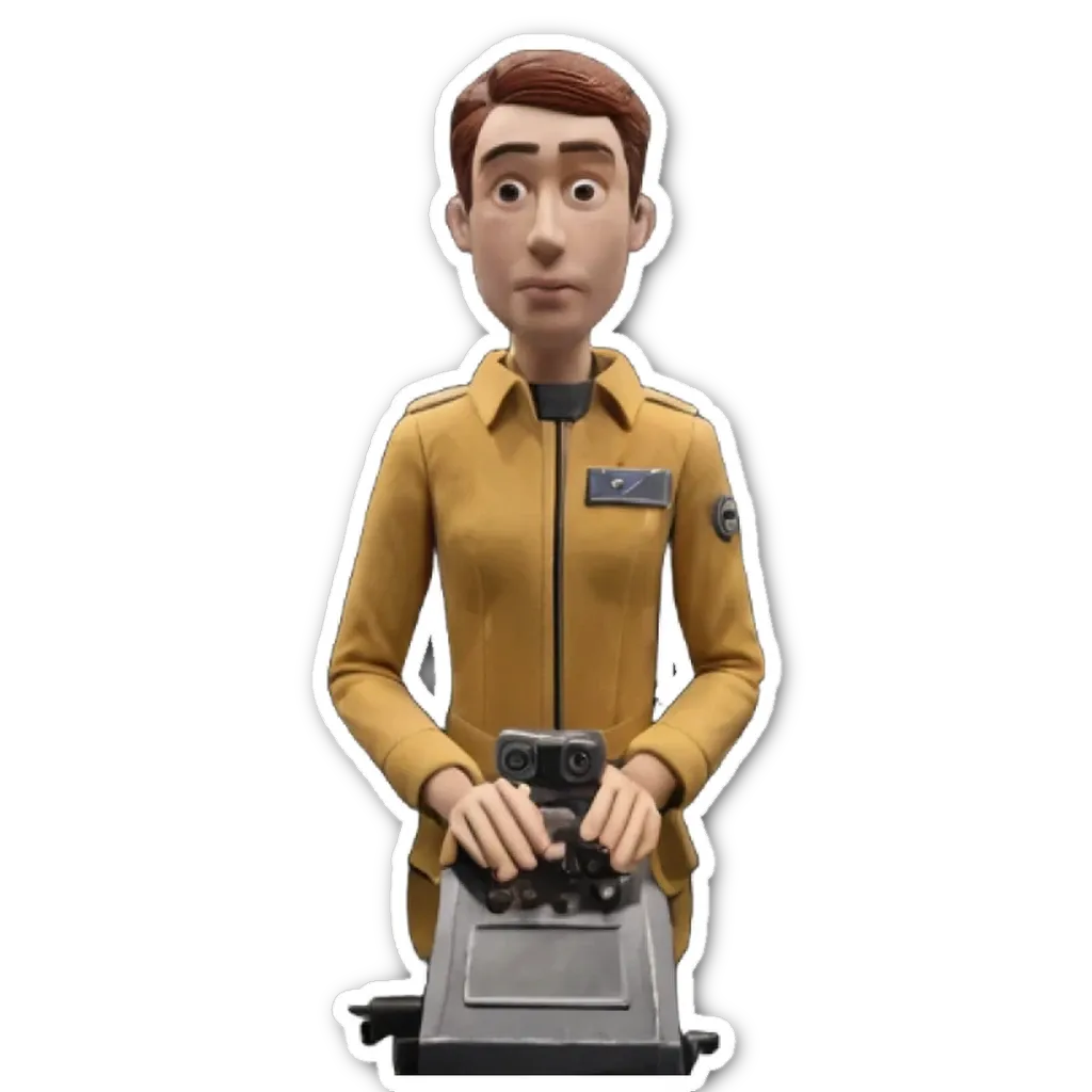 A sticker of a man who looks like he works at a typewriter.