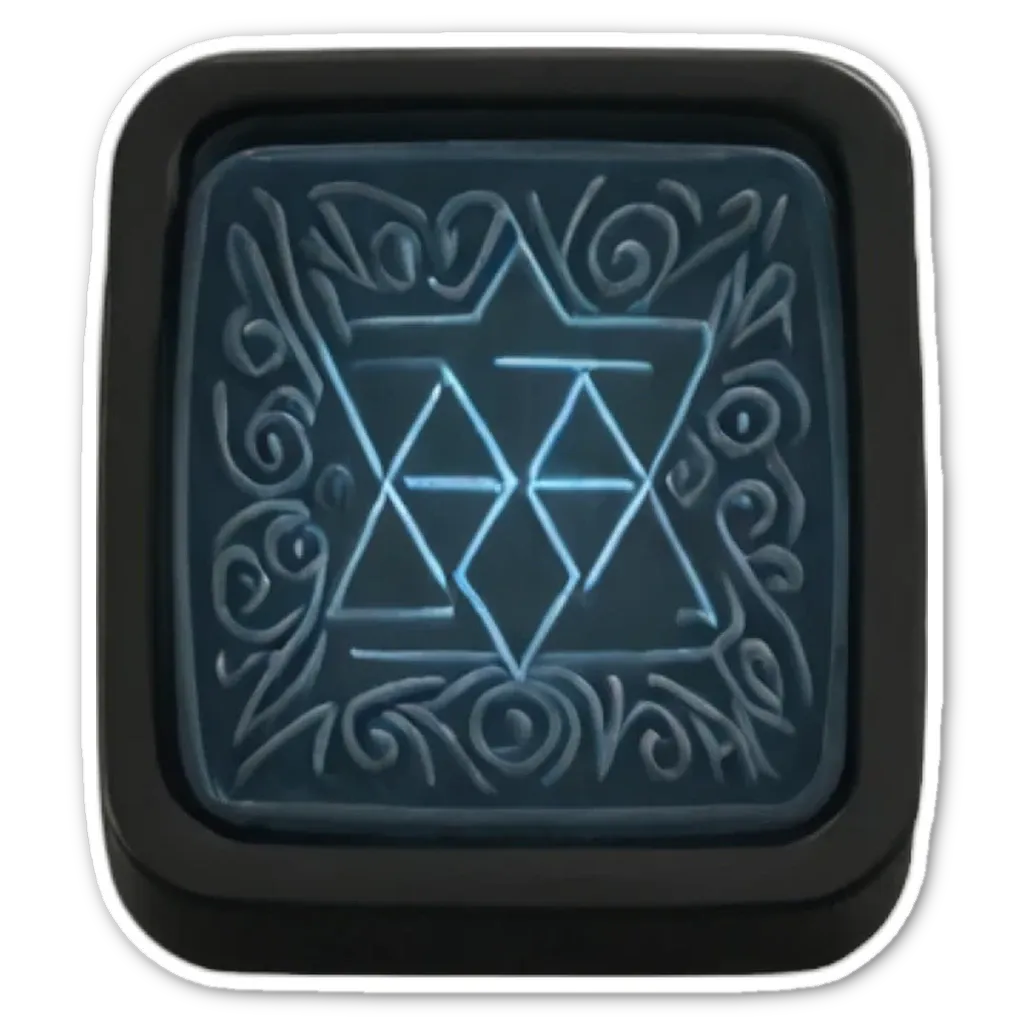 A square with symbols on it that are blue and black.