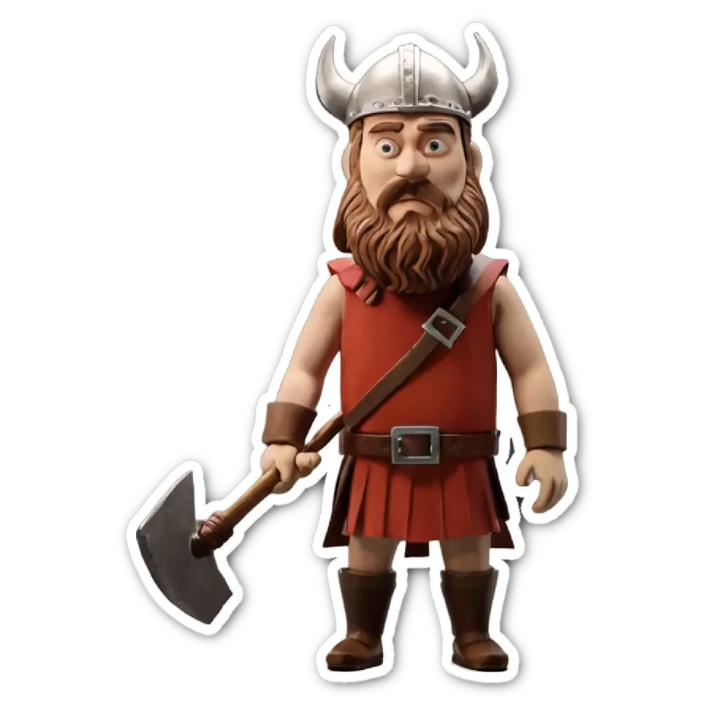 A plastic viking man holding an ax.