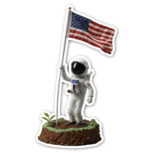 A flag is being held by an American astronaut.