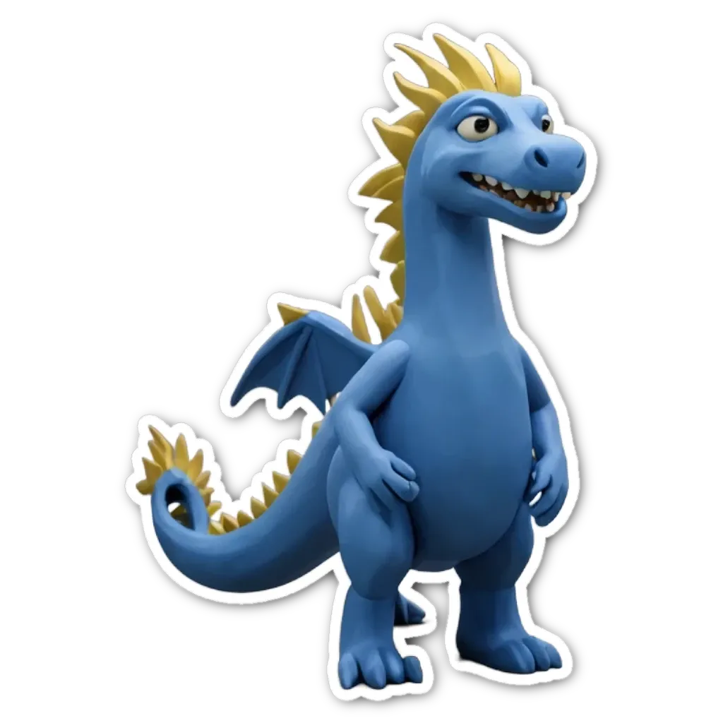 A blue and yellow dragon sticker is posed.