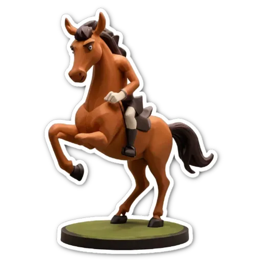 A brown horse figure that is pretending to ride on a black background.