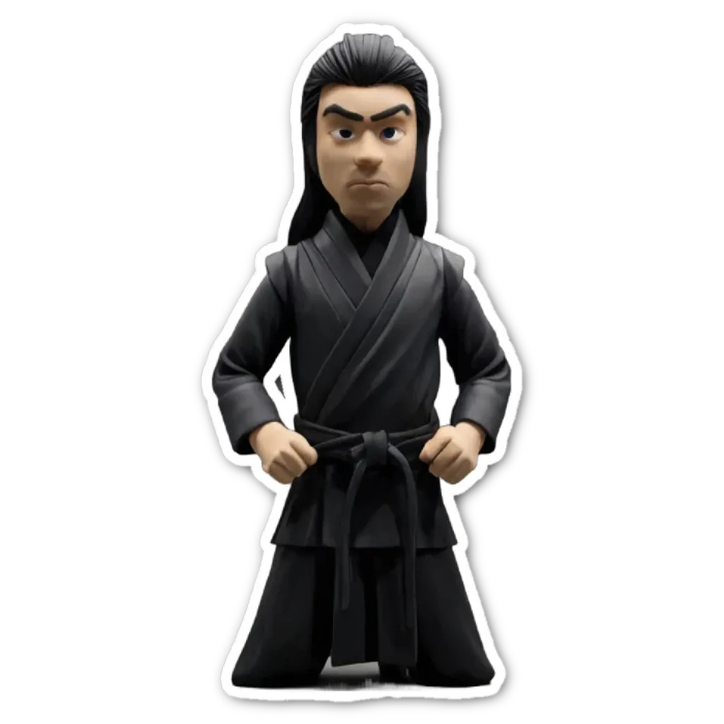 A figurine of a boy in a karate uniform.