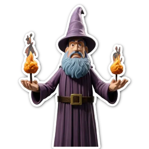 A figure holding two torches and a purple robe.