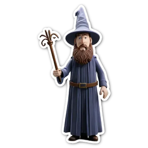 A cartoon drawing of a wizard with a staff.