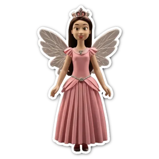 A girl with a pink dress with wings that are perfect for a tiara.