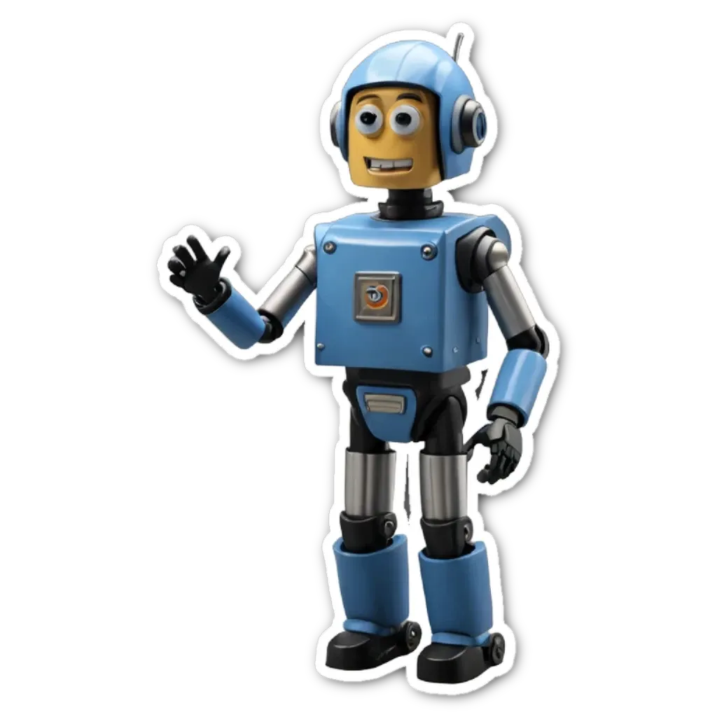 A blue robot with a black background.