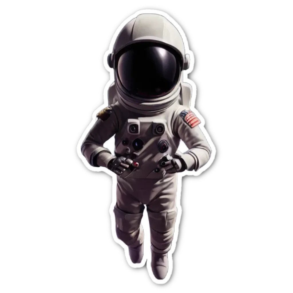 A space man in a helmet is holding onto a rope.