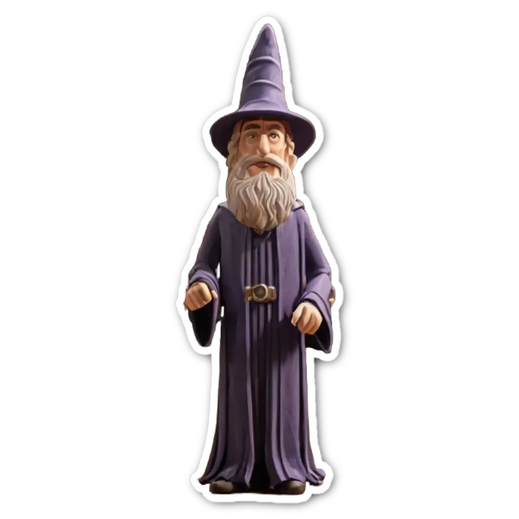 A purple wizard sticker on a black background.