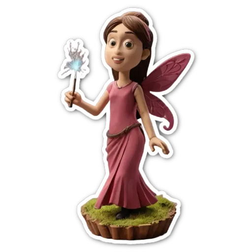 A pink and purple fairy statue with a sparkly wand.