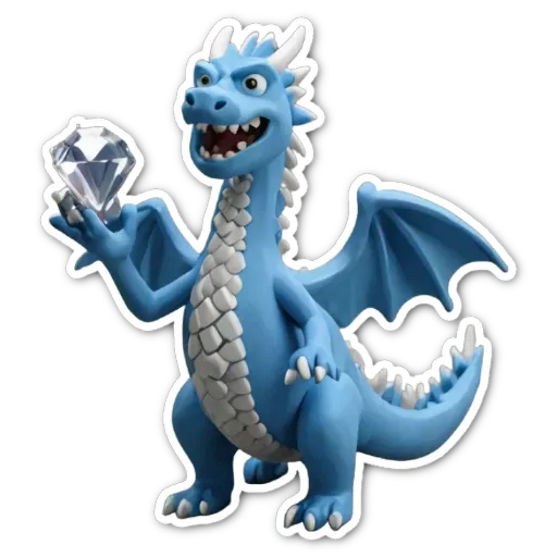 A blue dragon holding a diamond is shown.