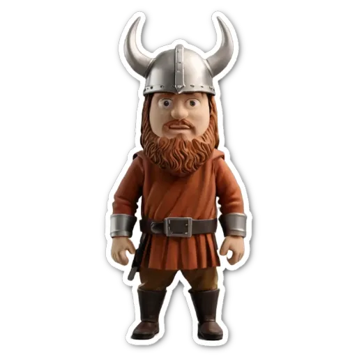 A plastic viking figure with a black background.