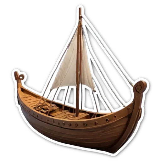 A sticker of a boat with a white sail that is brown in color.