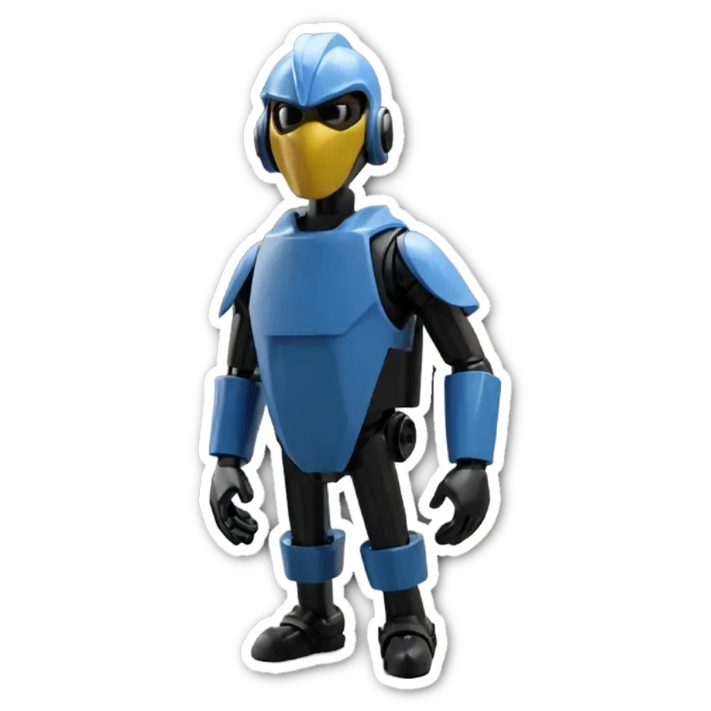 A blue character figure on a black background.