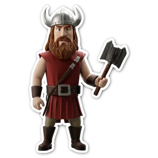 A sticker of a Viking holding a hammer.