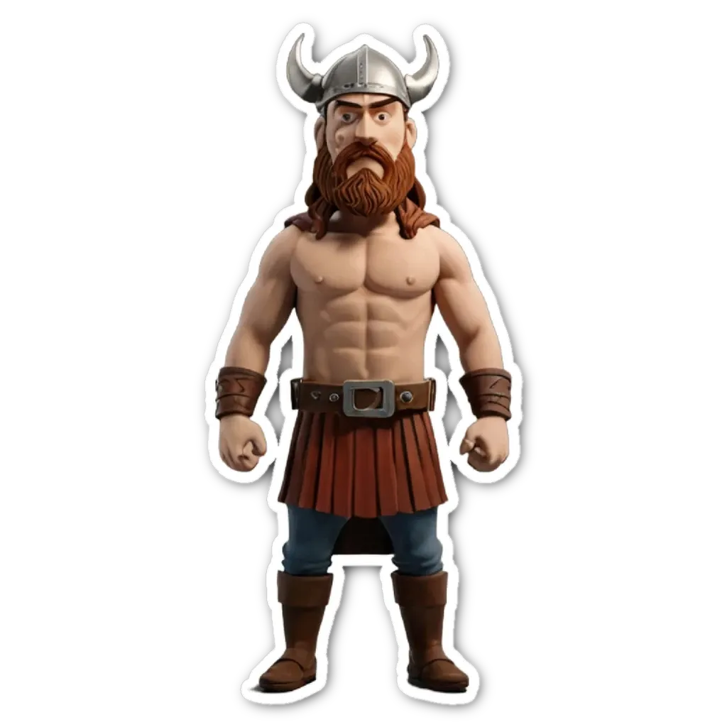 A sticker of a man with a Viking look.