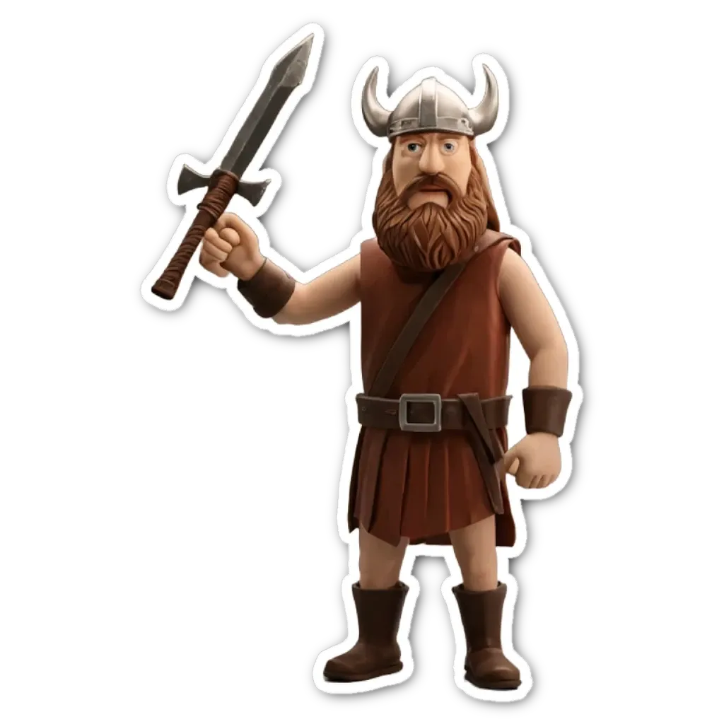 A plastic viking man holding a sword.