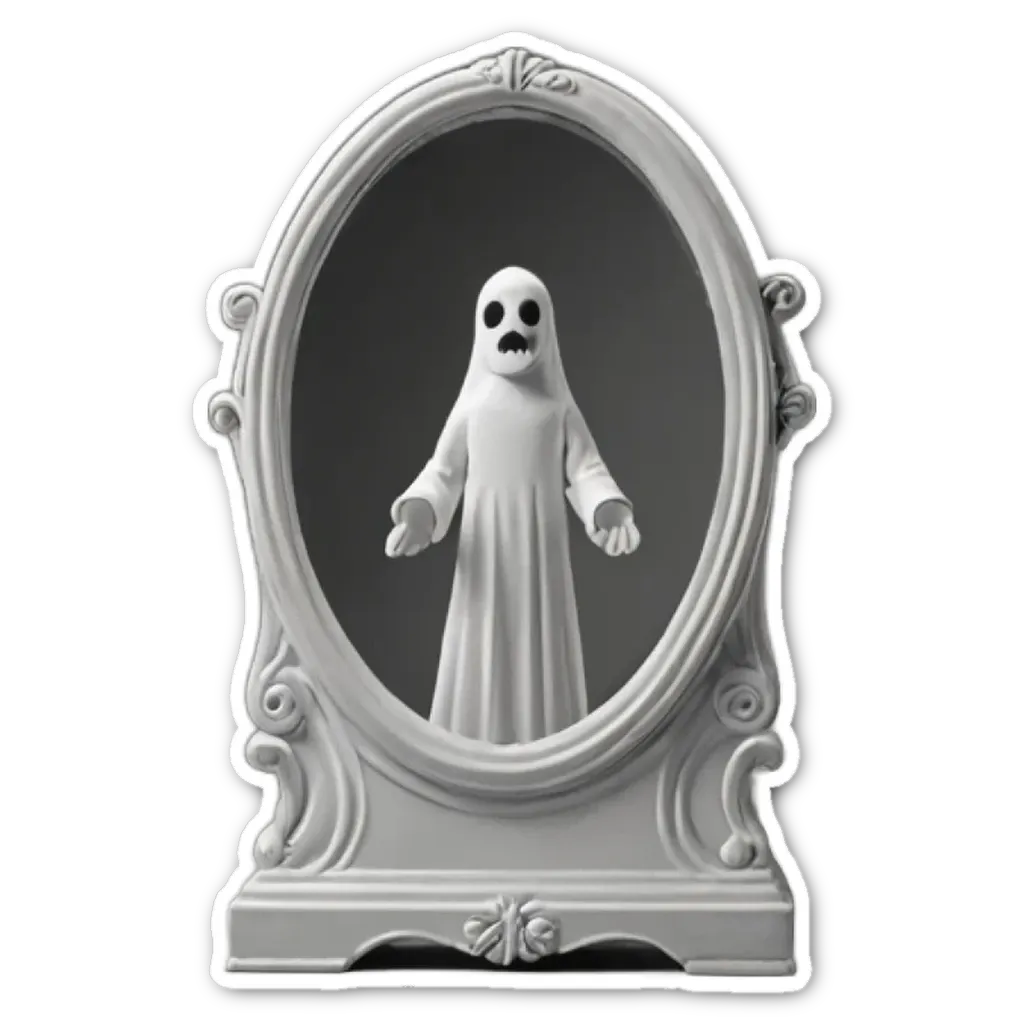 A ghost in a mirror that is creepy looking.