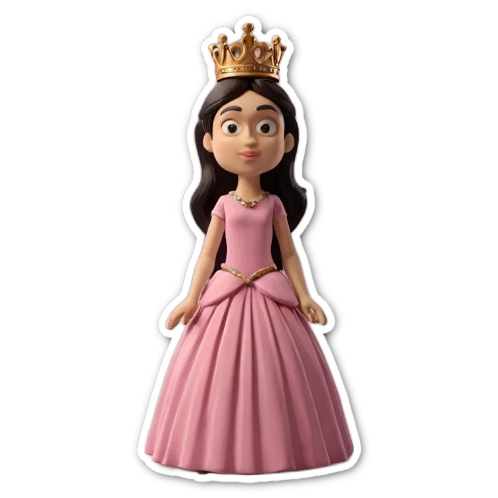 A girl is standing with a crown and she is wearing a pink dress.