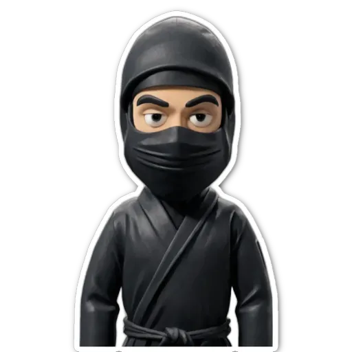 A sticker of a black ninja with a black belt.