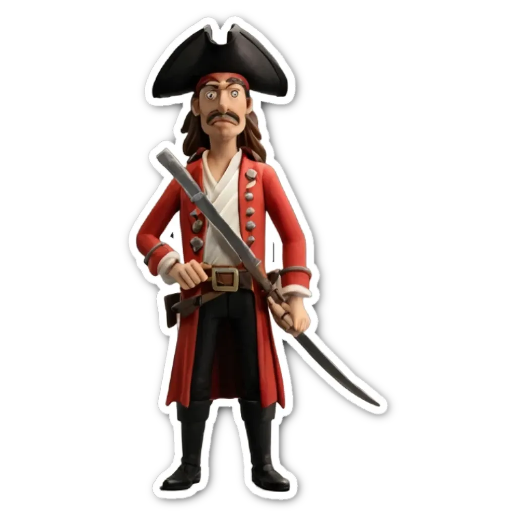 A pirate holding a sword on a black background.