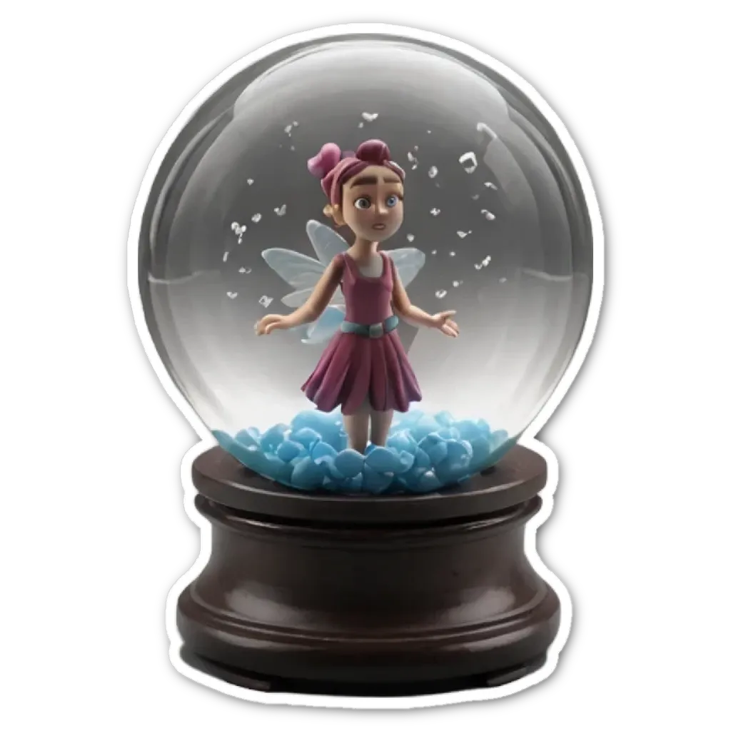 A sticker of a fairies snow globe on a black background.