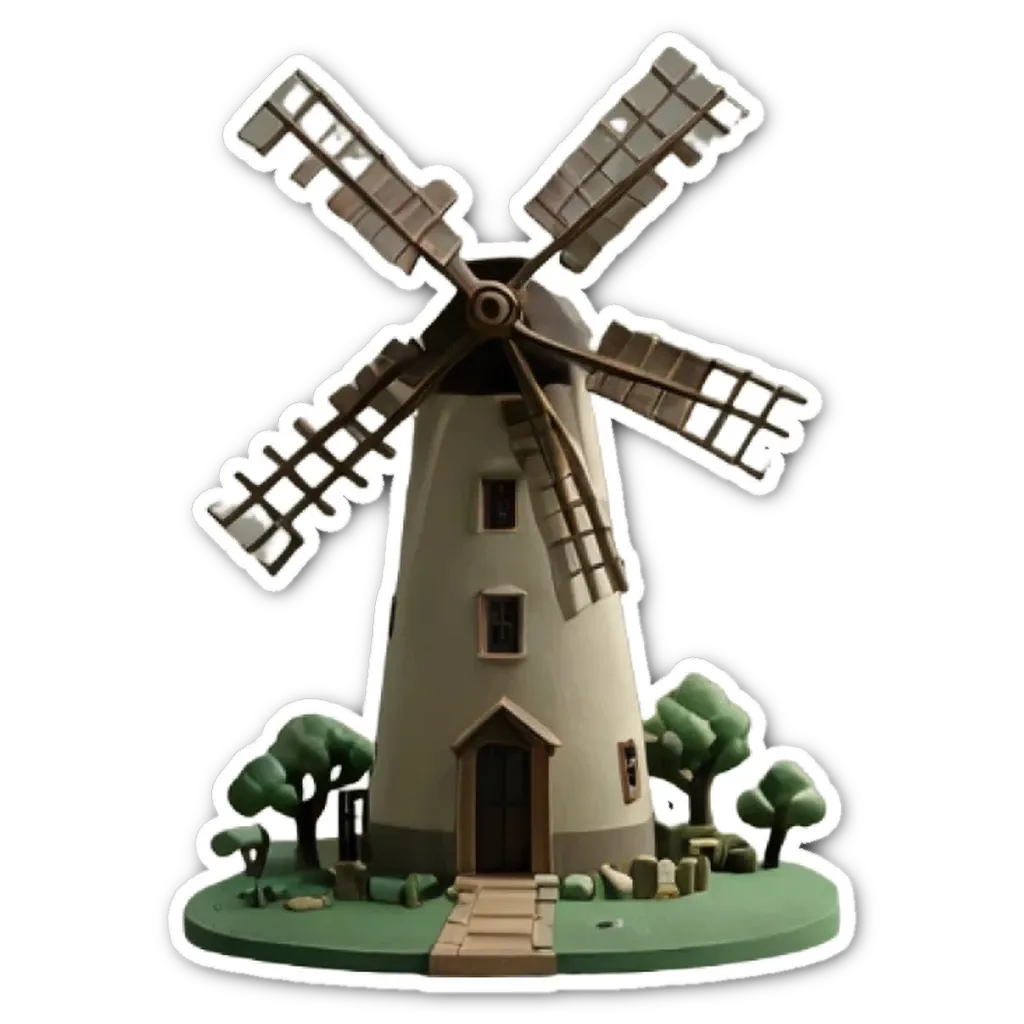 A windmill on a black and white background.