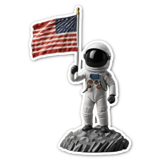 A space man holding a flag on a flag bearer figure.