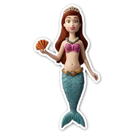 A sticker of a toy in pink and blue that is a mermaid.