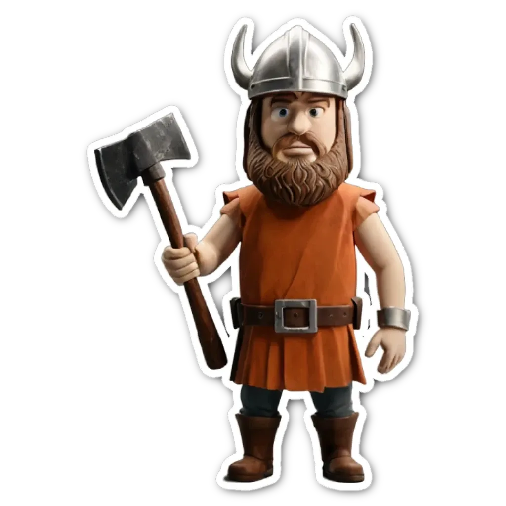 A plastic viking man holding an ax.