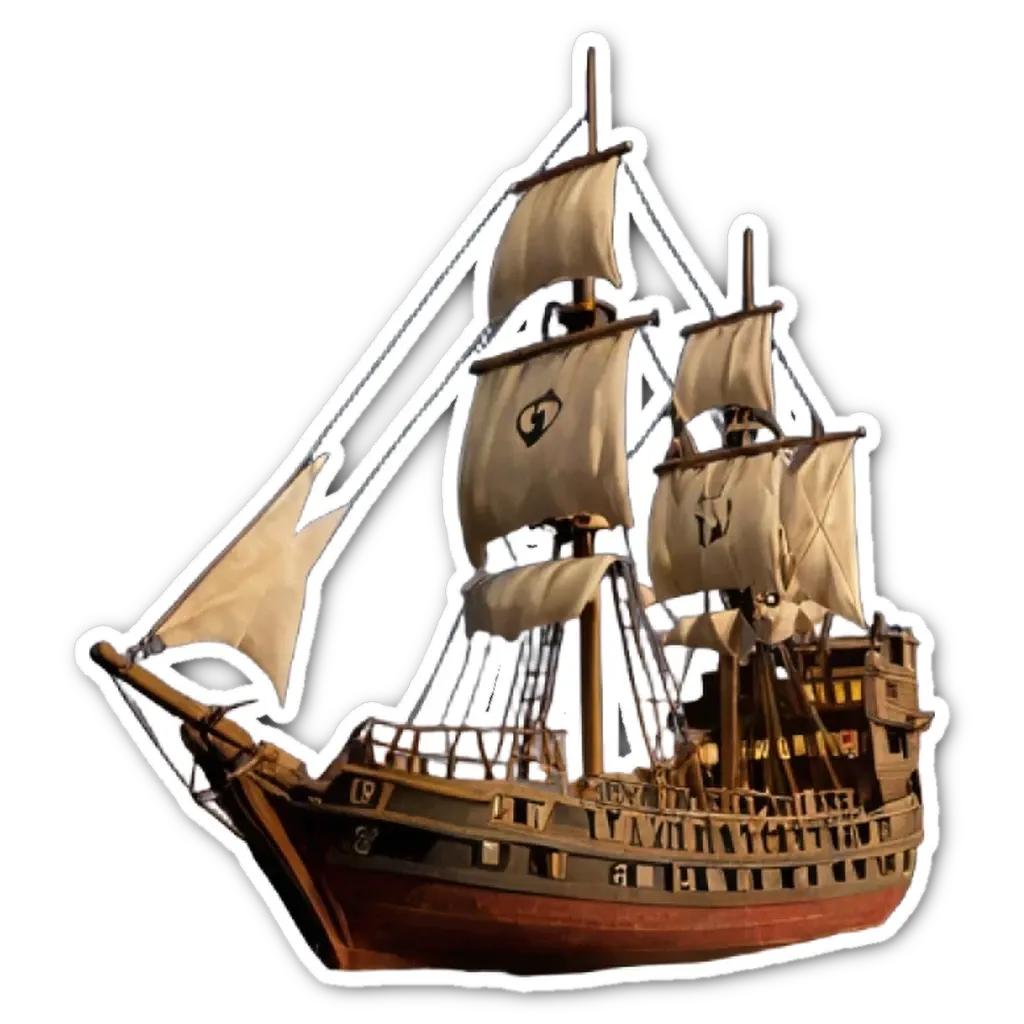 A sticker of a ship that has a heart on it.