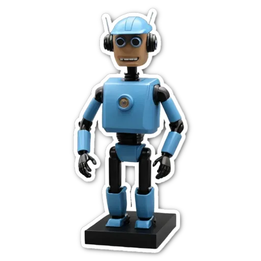 A blue robot toy on a black background.