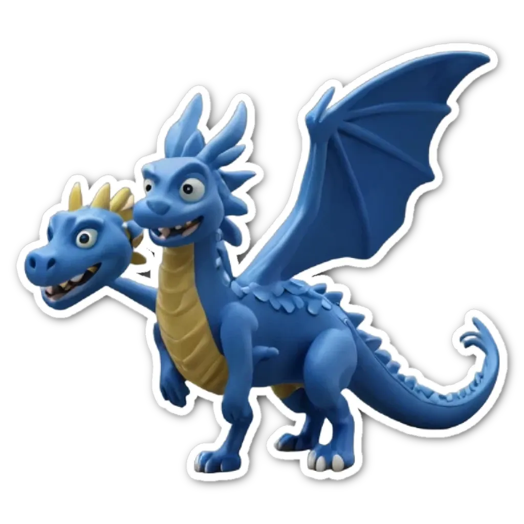 A blue and yellow dragon sticker on a black background.