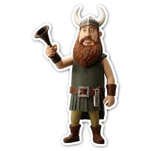 A plastic viking man holding a horn.