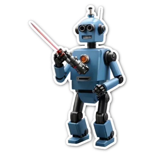 A blue robot with red rays in its hands.