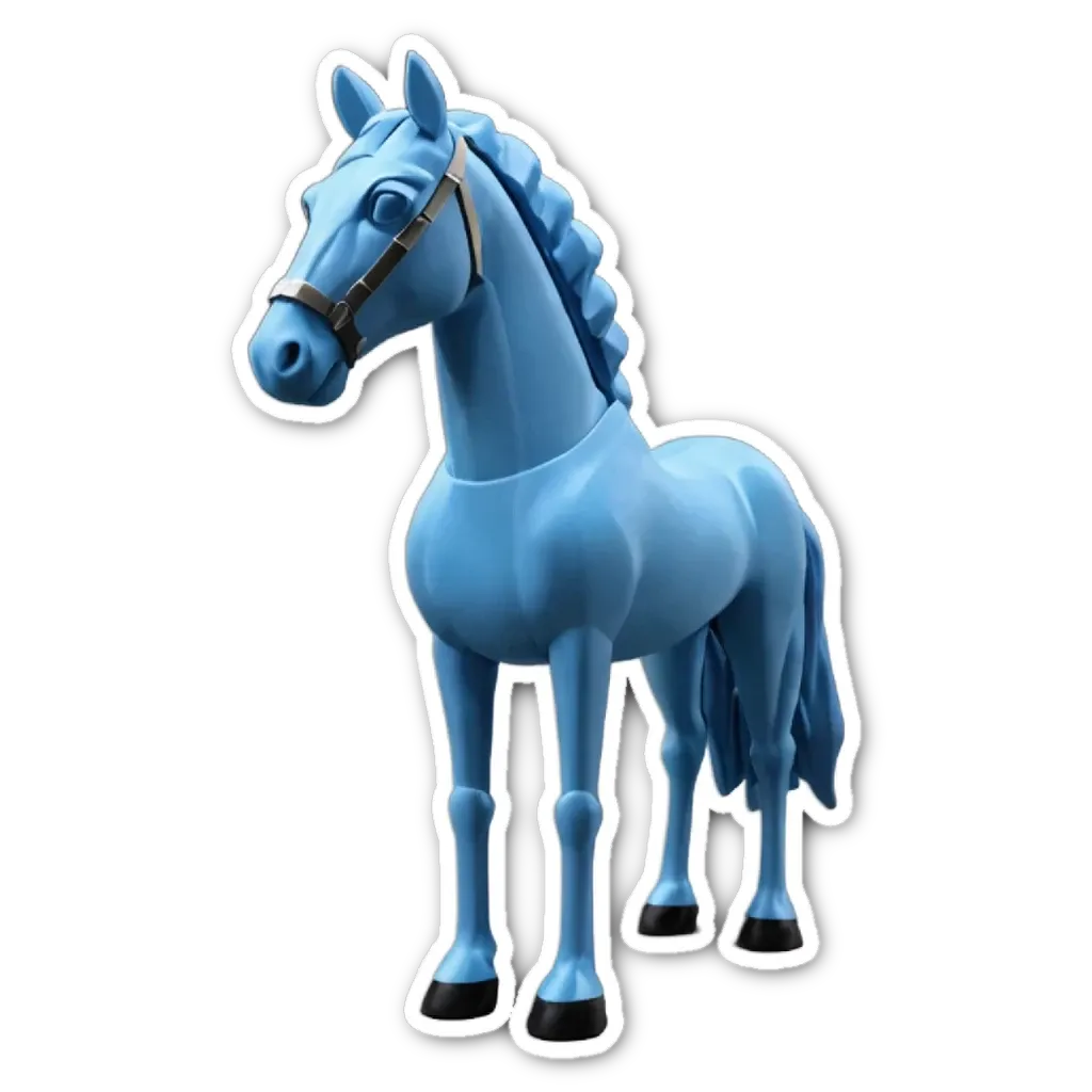 A blue horse is standing on a black background.