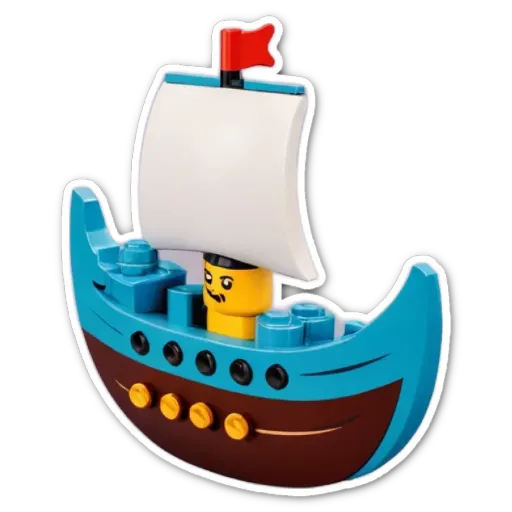 A lego ship that is blue in color.