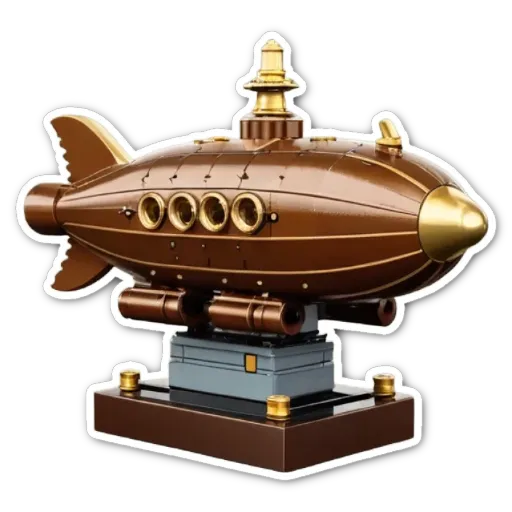 A gold and brown toy ship that is actually an aircraft.