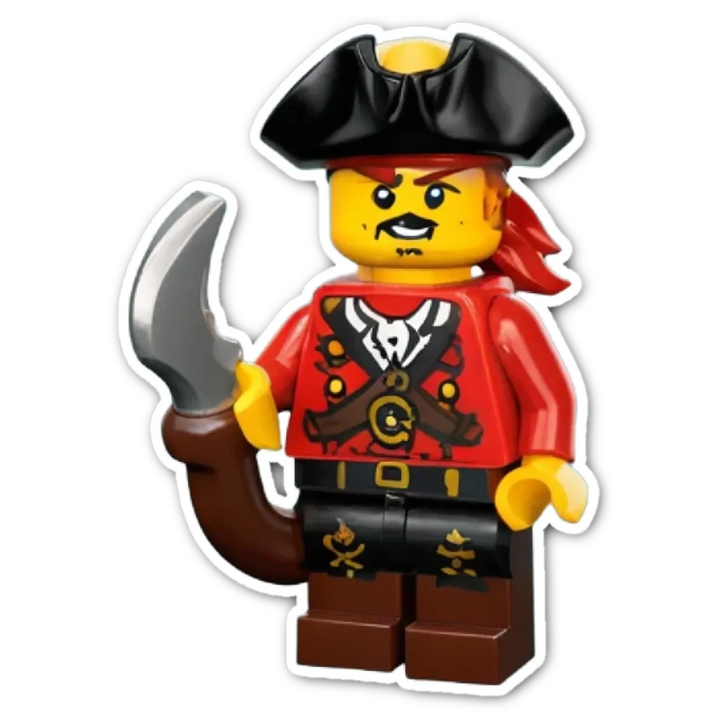 A lego pirate that has a knife in his hand.