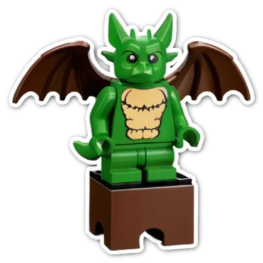 A green lego figure of a griffin with brown wings.