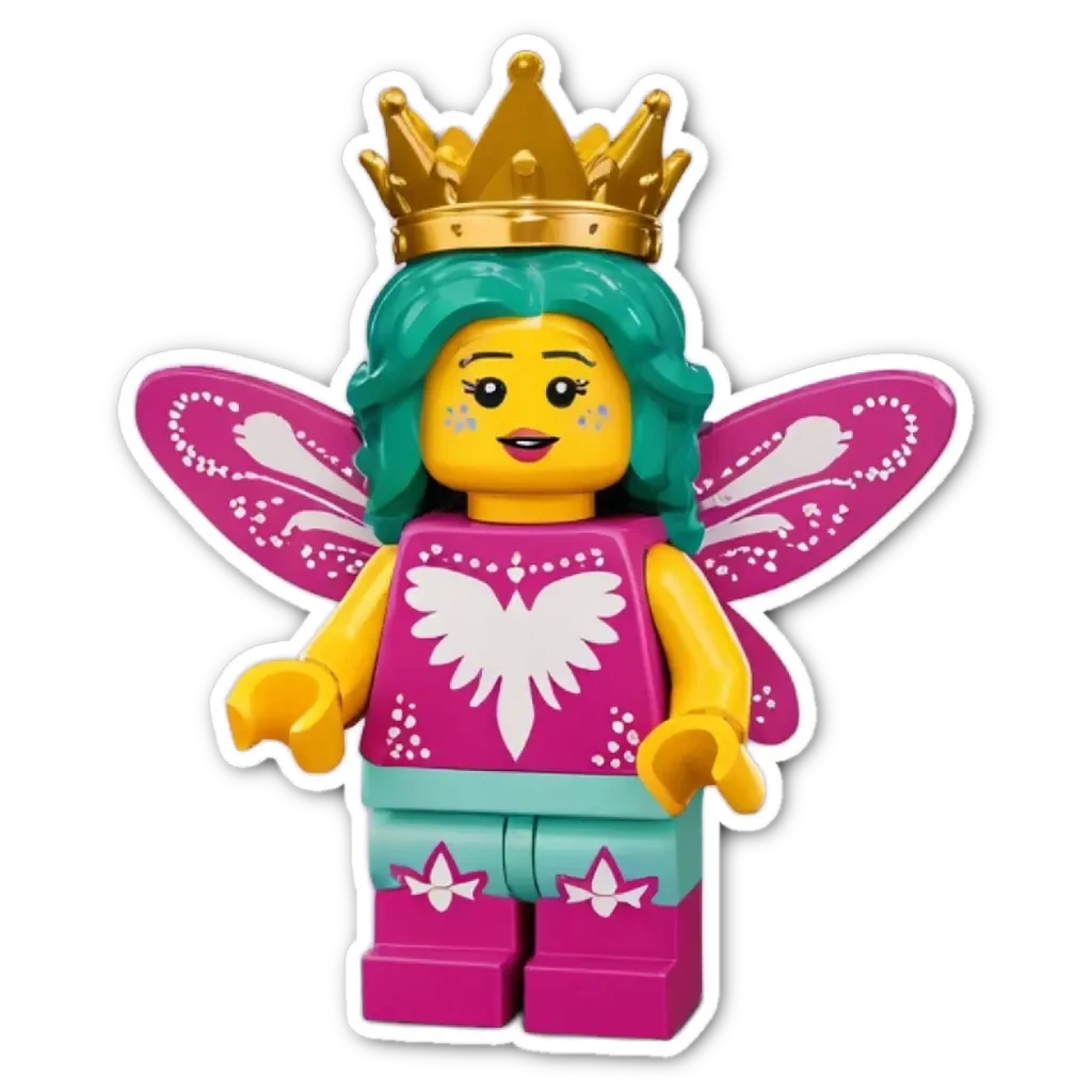 A lego figure with a crown and wings.