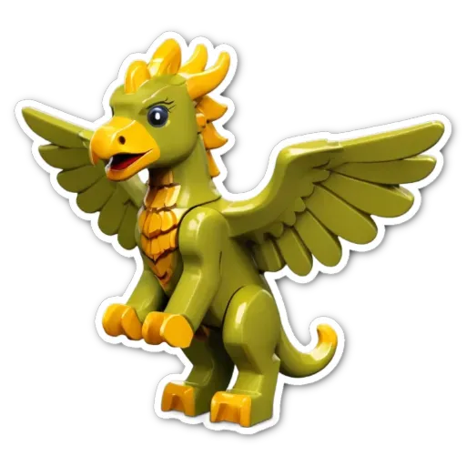 A green dragon with yellow wings is standing on a black background.