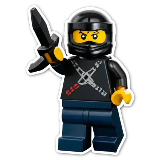 A black lego person holding a sword up with the number 12 on the sword.