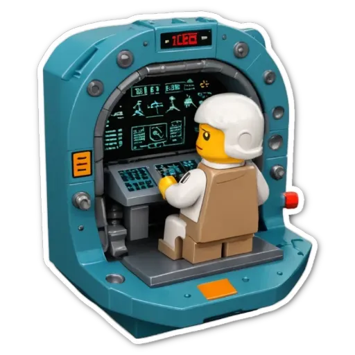 A lego cockpit with a blue color and a white color on the control panel.