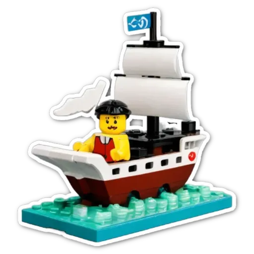 A lego ship that is red and white in color.