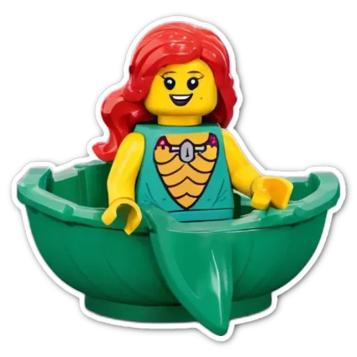 A lego girl in a green boat.