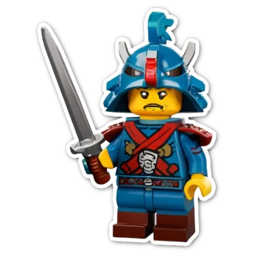 A lego boy holding a sword in a battle.