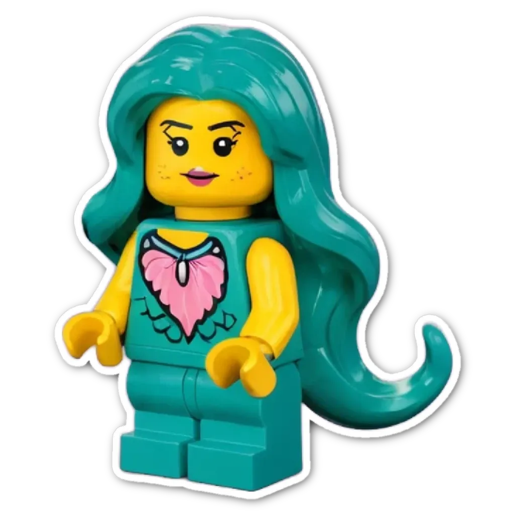 A lego girl with a pink heart on her left.