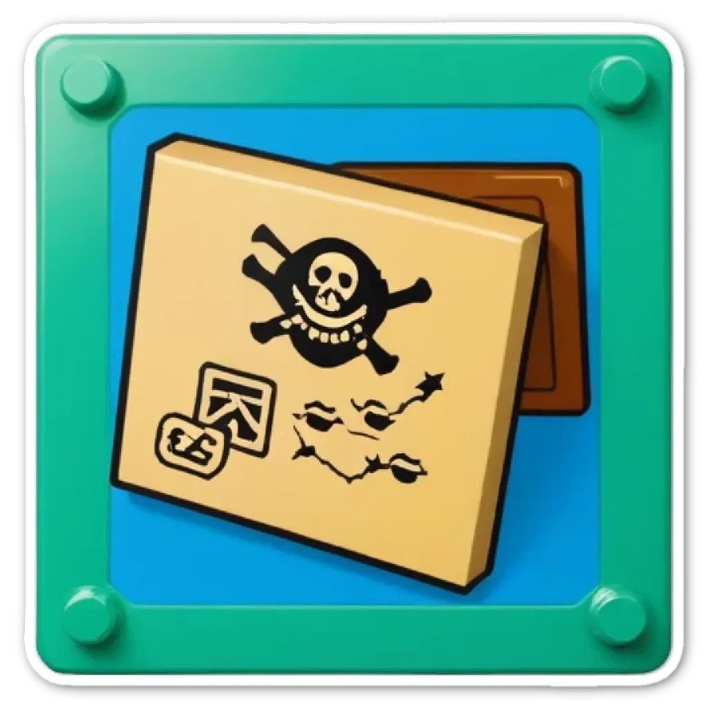 A green and black box with a picture of a pirate map on it.